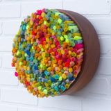 Mega Felted Puff in Vintage Teak Frame | Rainbow