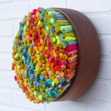 Mega Felted Puff in Vintage Teak Frame | Rainbow