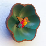 Embroidered Hummingbird in Flower Frame | Green