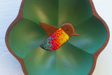 Embroidered Hummingbird in Flower Frame | Green