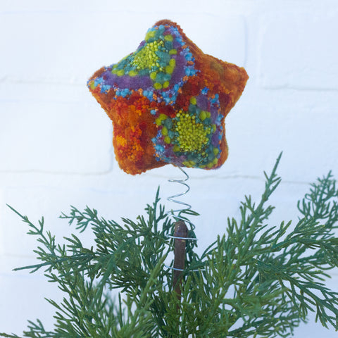 Star Puff Tree Topper | Green + Orange