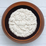 XL Woven Wall Sculpture in Vintage Teak Frame | Brass Beads