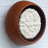 XL Woven Wall Sculpture in Vintage Teak Frame | Brass Beads