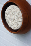 XL Woven Wall Sculpture in Vintage Teak Frame | Brass Beads