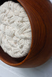 XL Woven Wall Sculpture in Vintage Teak Frame | Brass Beads