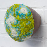 Puff Sculpture in Vintage Teak Frame | Aqua + Lime