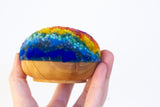 Midi Puff in Olive Wood Frame | Rainbow (Blue)