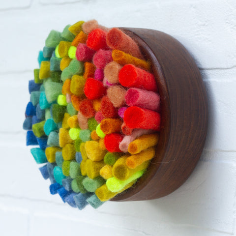 Felted Puff in Vintage Teak Frame | Rainbow (1)