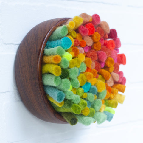 Felted Puff in Vintage Teak Frame | Rainbow (7)