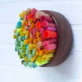 Felted Puff in Vintage Teak Frame | Rainbow (7)