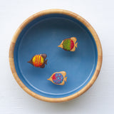 XL Embroidered Fish Sculpture in Light Wood Bowl | Tropical Trio