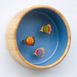 XL Embroidered Fish Sculpture in Light Wood Bowl | Tropical Trio