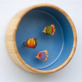 XL Embroidered Fish Sculpture in Light Wood Bowl | Tropical Trio