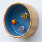 XL Embroidered Fish Sculpture in Light Wood Bowl | Tropical Trio