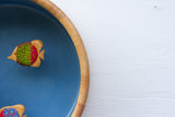 XL Embroidered Fish Sculpture in Light Wood Bowl | Tropical Trio