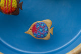 XL Embroidered Fish Sculpture in Light Wood Bowl | Tropical Trio