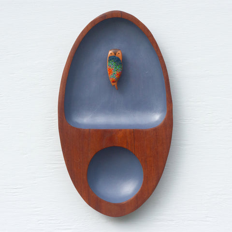 Embroidered Owl in Vintage Teak Dish