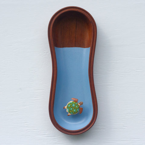Embroidered Turtle in Rare Teak Frame | Green