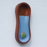 Embroidered Turtle in Rare Teak Frame | Green