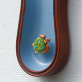 Embroidered Turtle in Rare Teak Frame | Green