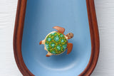 Embroidered Turtle in Rare Teak Frame | Green