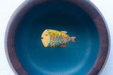 Embroidered Fish in XL Chunky Teak Bowl | Tropical