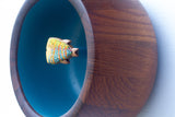 Embroidered Fish in XL Chunky Teak Bowl | Tropical