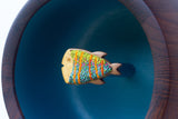 Embroidered Fish in XL Chunky Teak Bowl | Tropical