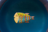 Embroidered Fish in XL Chunky Teak Bowl | Tropical