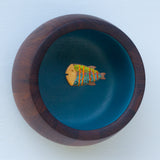 Embroidered Fish in XL Chunky Teak Bowl | Tropical