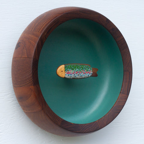 Embroidered Fish in Oversized Teak Bowl | Trout