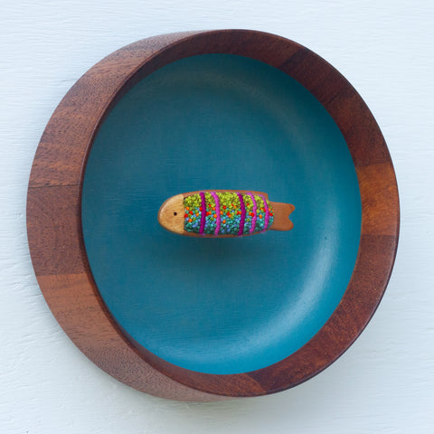 Embroidered Fish in Oversized Teak Bowl | Tropical Trout