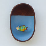 Embroidered Fish in Teak Oval Frame | Water Line