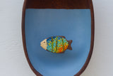 Embroidered Fish in Teak Oval Frame | Water Line