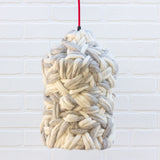 Handwoven Pedant Lamp in White/Grey Variegated Felted Yarn