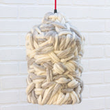 Handwoven Pedant Lamp in White/Grey Variegated Felted Yarn