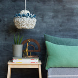 Handwoven Modern Pendant Lamp in Blue/Grey/Chartreuse Felted Yarn