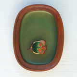Embroidered Fish in Rare Teak Oval Frame