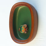Embroidered Fish in Rare Teak Oval Frame