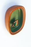 Embroidered Fish in Rare Teak Oval Frame