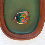 Embroidered Fish in Rare Teak Oval Frame