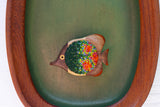 Embroidered Fish in Rare Teak Oval Frame