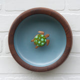 Embroidered Turtle in Large Vintage Teak Frame