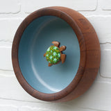 Embroidered Turtle in Large Vintage Teak Frame