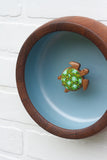 Embroidered Turtle in Large Vintage Teak Frame