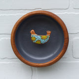 Embroidered Bird in Vintage Wavy Teak Frame
