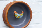 Embroidered Bird in Vintage Wavy Teak Frame