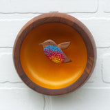 Embroidered Hummingbird in Vintage Teak Frame