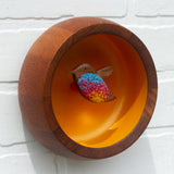 Embroidered Hummingbird in Vintage Teak Frame