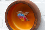 Embroidered Hummingbird in Vintage Teak Frame